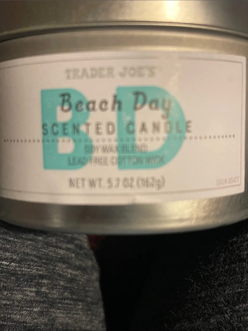 Trader Joe's Beach Day Scented Candle - Silver Tin, Teal Label